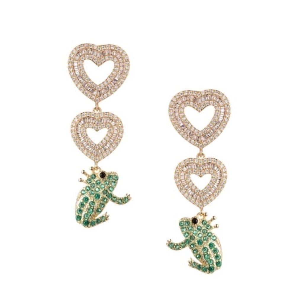 18K Goldplated & Cubic Zirconia Frog Drop Earrings - NWT